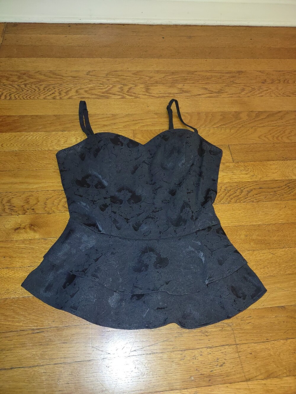 guess black floral peplum zip up padded corset top with adjustable straps medium